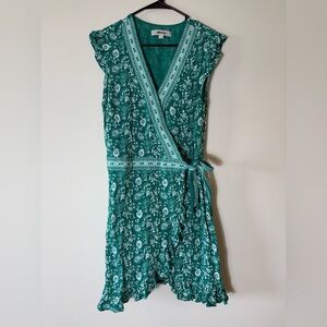 LOFT Green Floral Wrap Dress Size 8 |‎